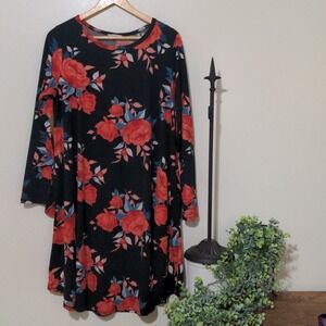 Floral high neck pocket tunic dress